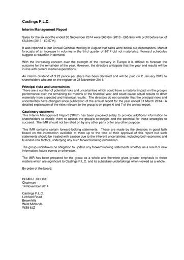 Thumbnail Castings P.L.C. Half-year Report 2014-h1