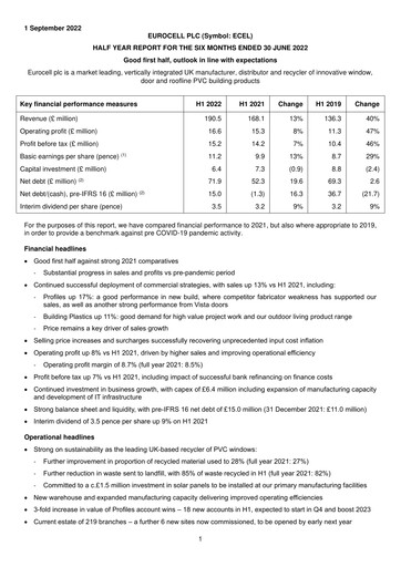 Thumbnail Eurocell Half-year Report 2022-h1