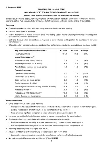 Thumbnail Eurocell Half-year Report 2023-h1