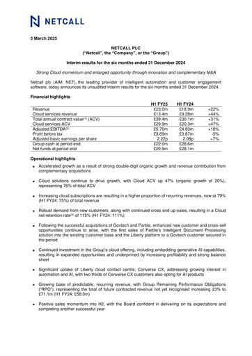 Miniature Netcall Rapport semestriel fy2025