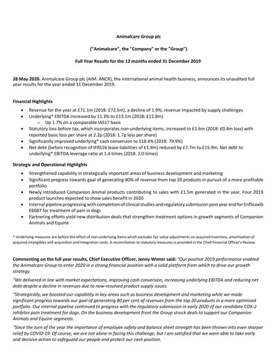 Thumbnail Animalcare Group Financial Report 2019