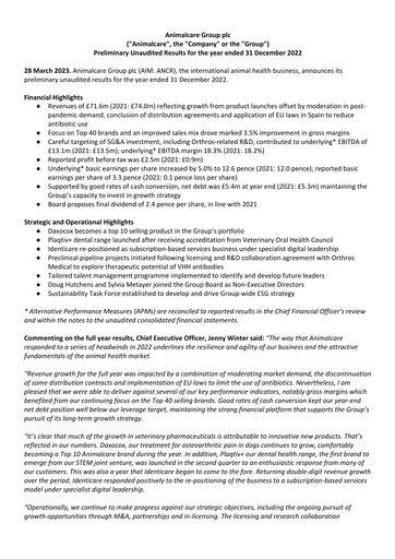 Thumbnail Animalcare Group Financial Report 2022