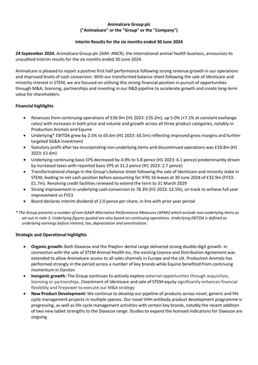 Thumbnail Animalcare Group Half-year Report 2024-h1