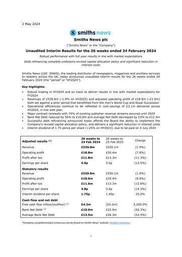 Thumbnail Smiths News Half-year Report 2024-h1