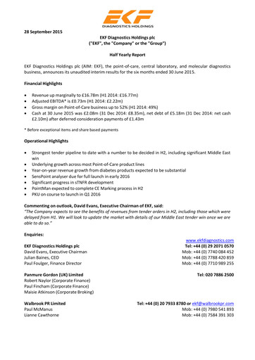 Thumbnail EKF Diagnostics Half-year Report 2015-h1