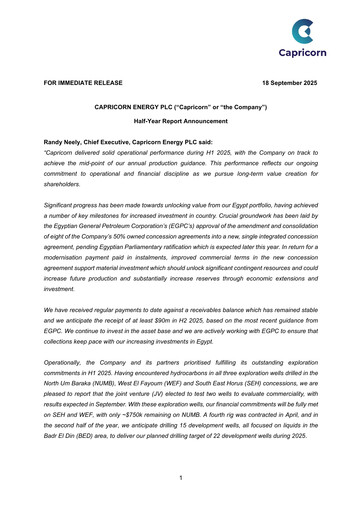 Thumbnail Capricorn Energy Half-year Report 2025-h1