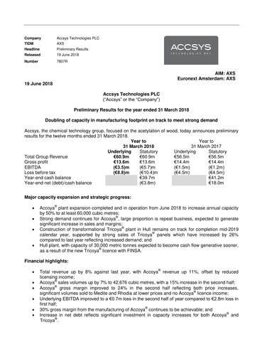 Thumbnail Accsys Technologies Financial Report 2018