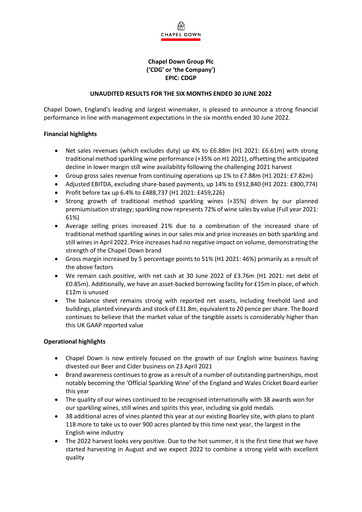 Thumbnail Chapel Down Group Half-year Report 2022-h1