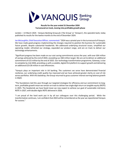 Thumbnail Vanquis Banking Group Financial Report 2024