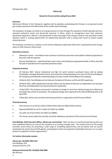 Thumbnail Afentra Half-year Report 2021-h1