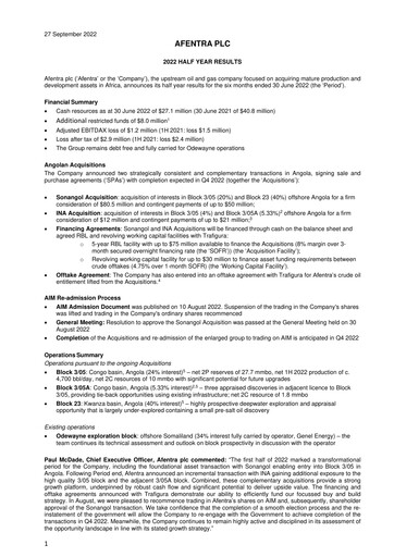 Thumbnail Afentra Half-year Report 2022-h1