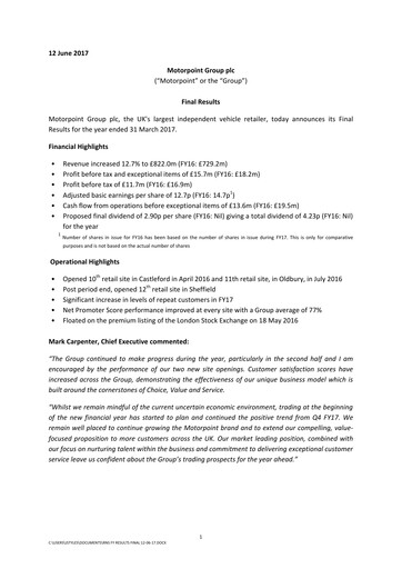 Miniature Motorpoint Group Rapport financier 2017