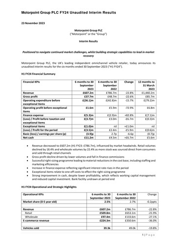 Thumbnail Motorpoint Group Half-year Report 2024-h1