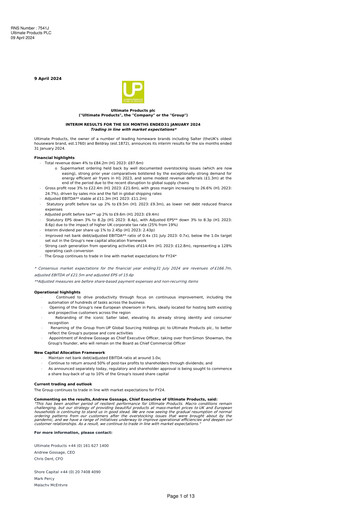 Miniature Ultimate Products Rapport semestriel 2024-h1