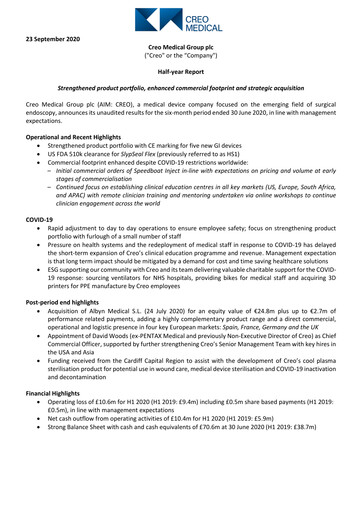 Thumbnail Creo Medical Group Half-year Report 2020-h1