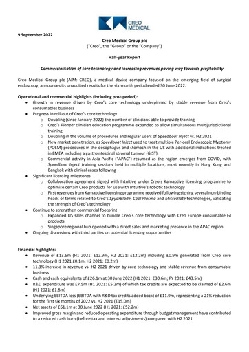 Thumbnail Creo Medical Group Half-year Report 2022-h1