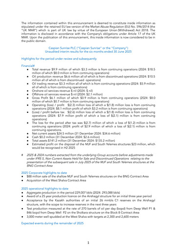 Thumbnail Caspian Sunrise Half-year Report 2025-h1