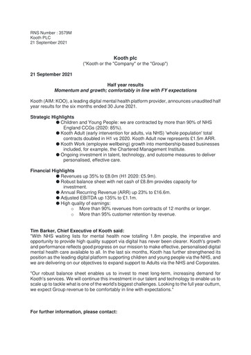 Thumbnail Kooth plc Half-year Report 2021-h1