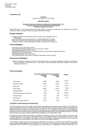 Thumbnail Kooth plc Half-year Report 2022-h1