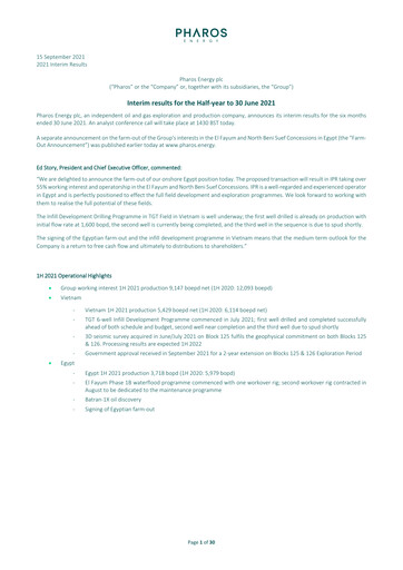 Thumbnail Pharos Energy Half-year Report 2021-h1