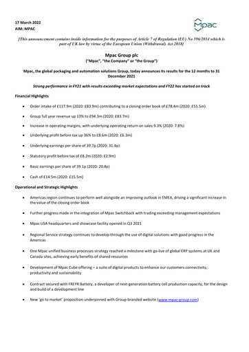 Miniature Mpac Group Rapport financier 2021