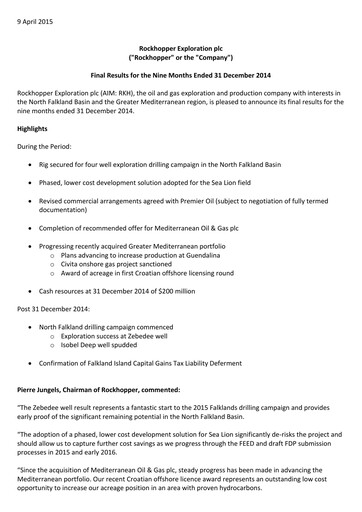 Vorschaubild Rockhopper Exploration Finanzbericht 2014-9m