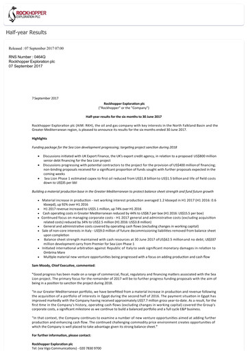 Vorschaubild Rockhopper Exploration Halbjahresbericht 2017-h1