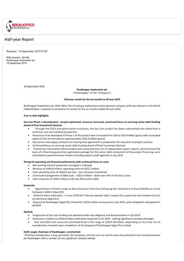 Vorschaubild Rockhopper Exploration Halbjahresbericht 2019-h1