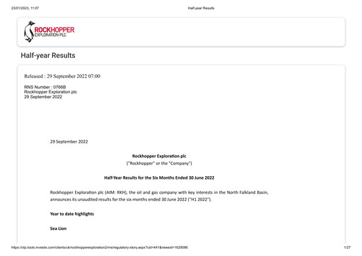 Vorschaubild Rockhopper Exploration Halbjahresbericht 2022-h1