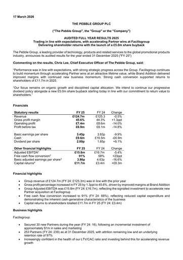 Thumbnail The Pebble Group plc Financial Report 2025