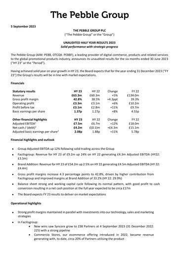 Thumbnail The Pebble Group plc Half-year Report 2023-h1