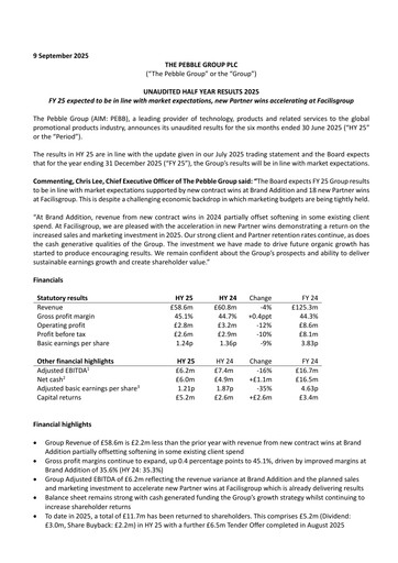 Thumbnail The Pebble Group plc Half-year Report 2025-h1