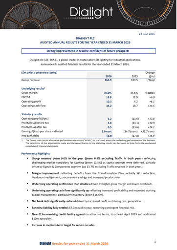 Thumbnail Dialight plc Financial Report 2025-2026
