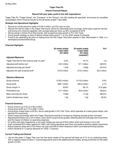 Thumbnail Topps Tiles Half-year Report 2023-h1