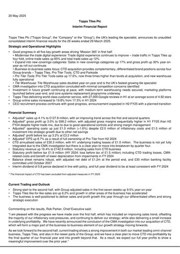 Thumbnail Topps Tiles Half-year Report 2025-h1
