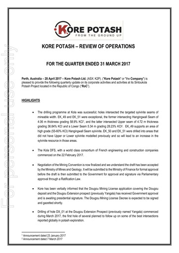 Vorschaubild Kore Potash plc Quartalsbericht 2017-q1