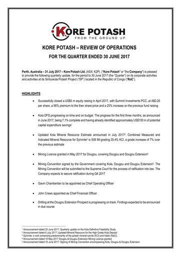 Vorschaubild Kore Potash plc Quartalsbericht 2017-q2