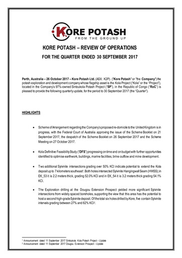 Vorschaubild Kore Potash plc Quartalsbericht 2017-q3