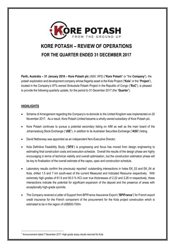 Vorschaubild Kore Potash plc Quartalsbericht 2017-q4