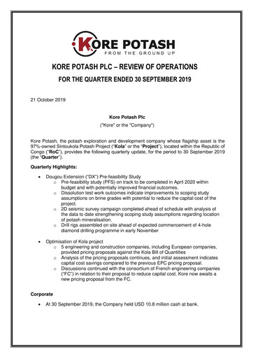 Vorschaubild Kore Potash plc Quartalsbericht 2019-q3