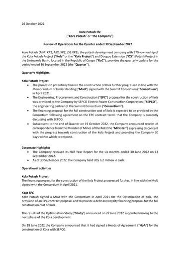 Vorschaubild Kore Potash plc Quartalsbericht 2022-q3
