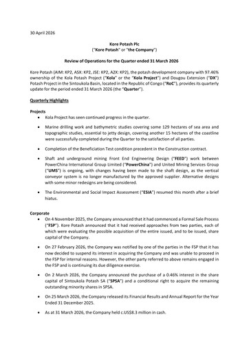 Thumbnail Kore Potash plc Quarterly Report 2026-q1