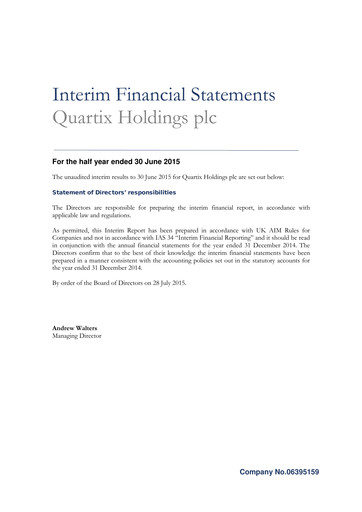Miniature Quartix Technologies Rapport semestriel 2015-h1