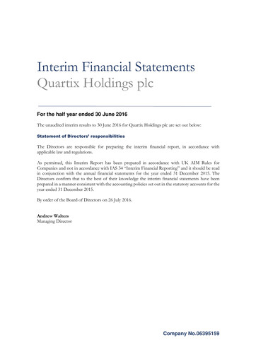 Miniature Quartix Technologies Rapport semestriel 2016-h1