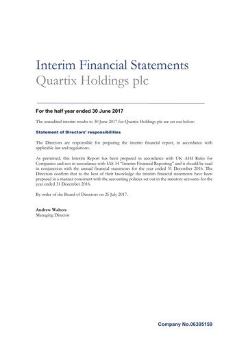 Miniature Quartix Technologies Rapport semestriel 2017-h1