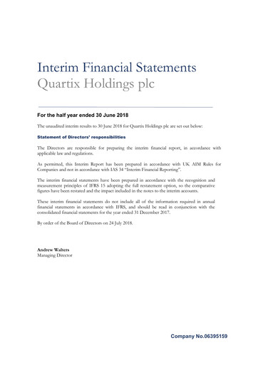 Miniature Quartix Technologies Rapport semestriel 2018-h1