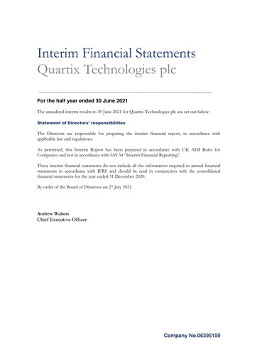 Miniature Quartix Technologies Rapport semestriel 2021-h1