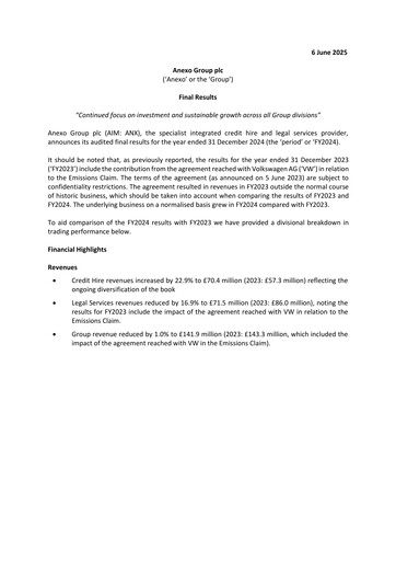 Vorschaubild Anexo Group Plc Finanzbericht 2024