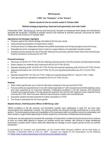 Thumbnail SDI Group Half-year Report 2024-h1