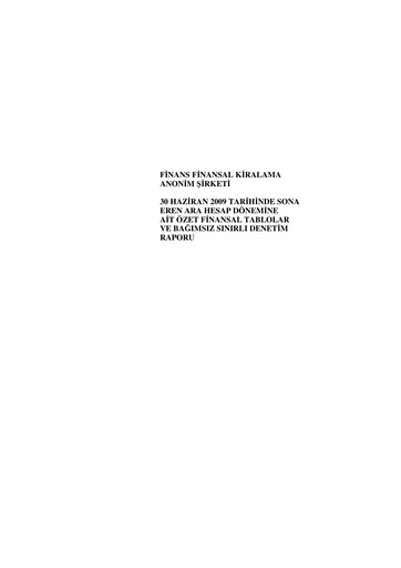 Thumbnail QNB Finans Finansal Kiralama (QNB Finansleasing) Half-year Report 2009-h1